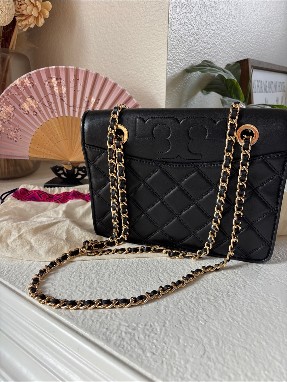 Black Quilted Chain-Handle Tory Burch Shoulder Bag